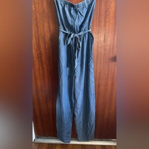 Blue Denim-Look Wide Leg Jumpsuit